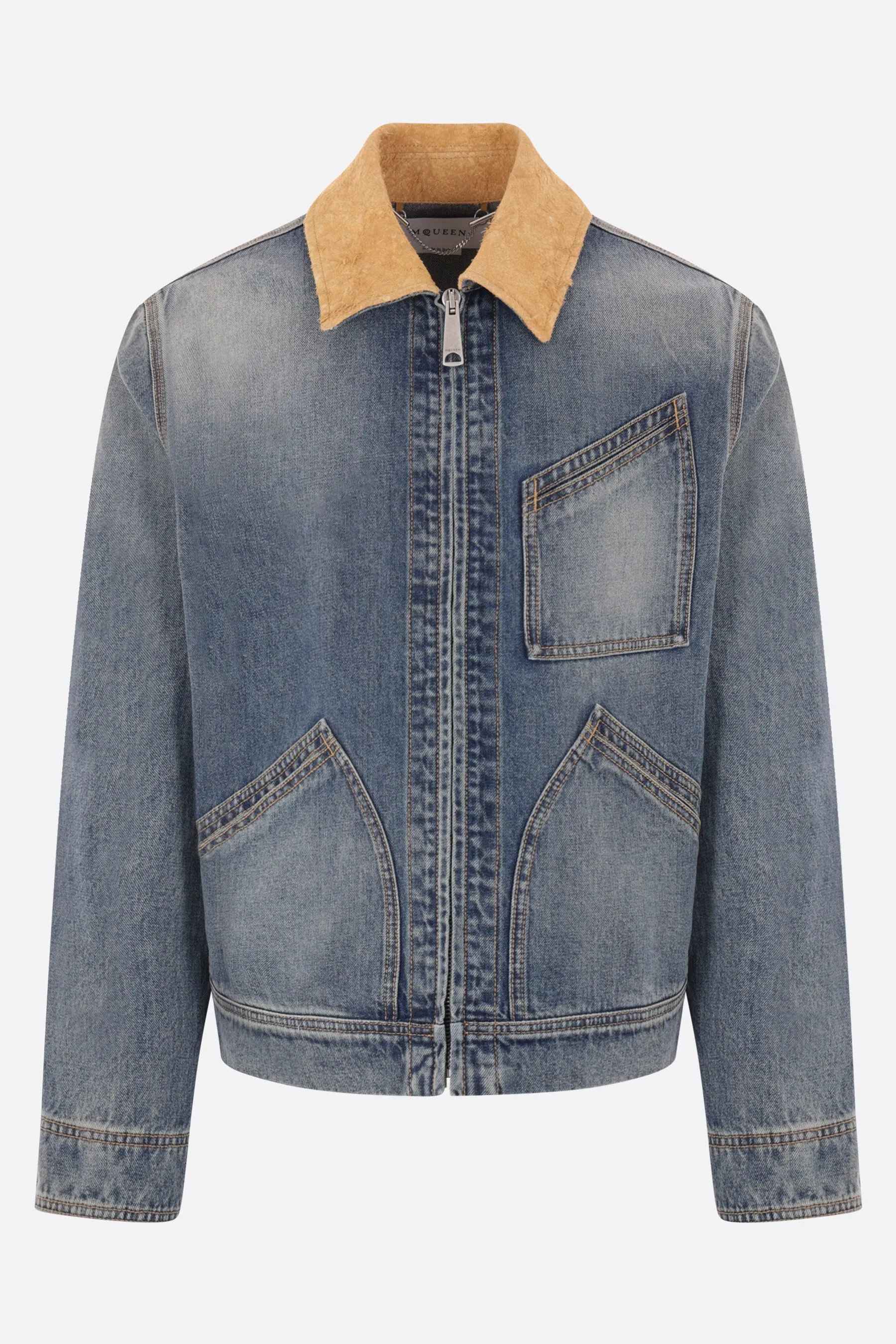Suede Collar Denim Jacket