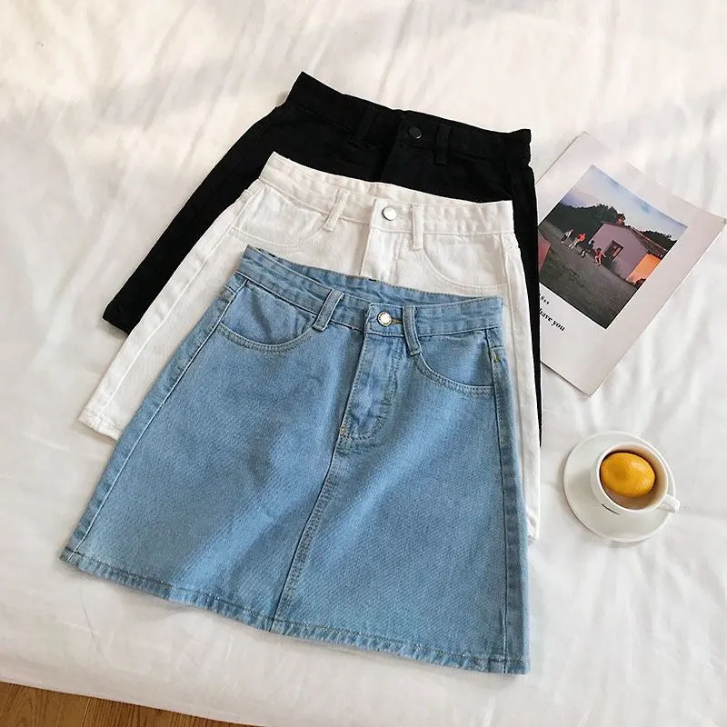 Summer High Waist Denim Short Women Korean All-Matching Minimalist Casual Hip Flattering A-Line Skirt ins Skirt