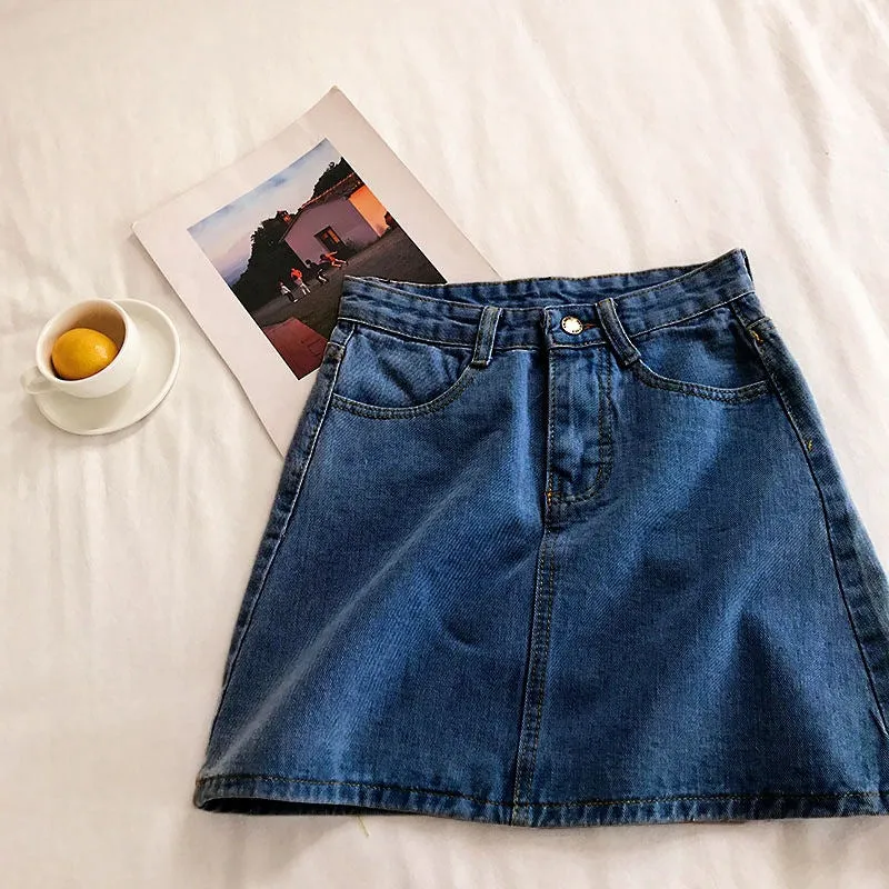 Summer High Waist Denim Short Women Korean All-Matching Minimalist Casual Hip Flattering A-Line Skirt ins Skirt