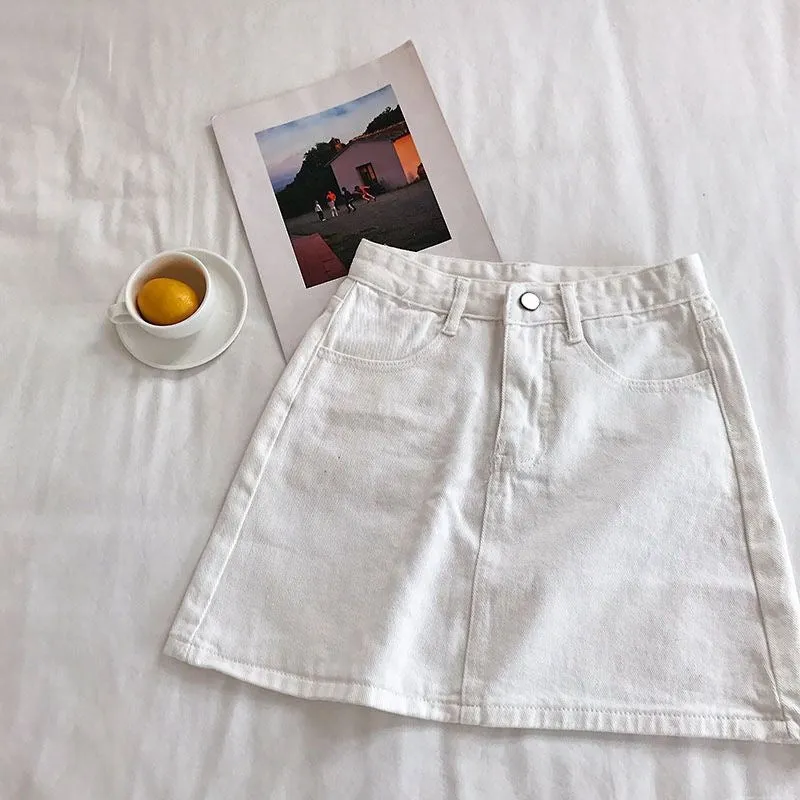 Summer High Waist Denim Short Women Korean All-Matching Minimalist Casual Hip Flattering A-Line Skirt ins Skirt