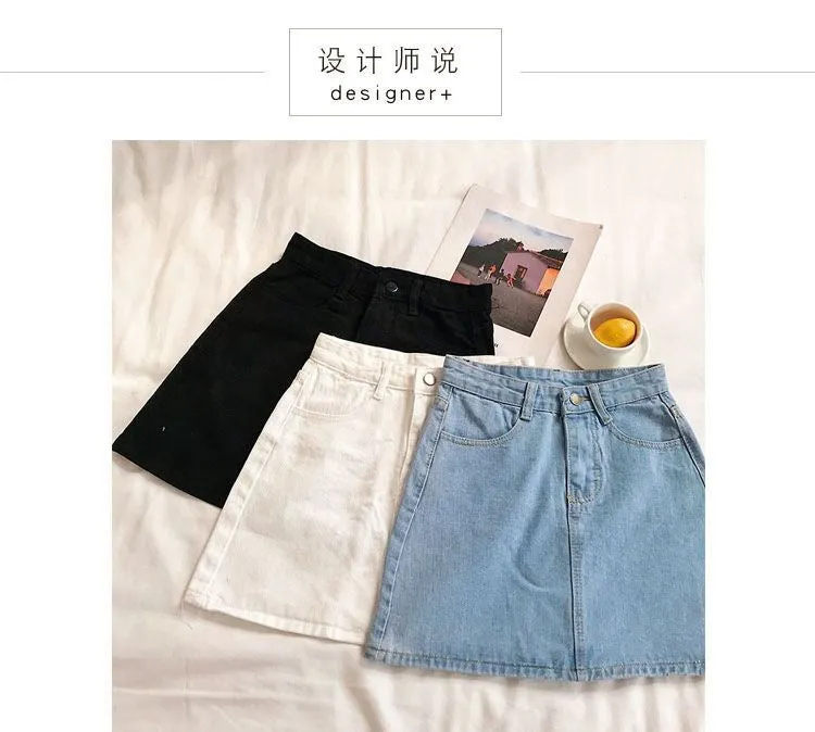 Summer High Waist Denim Short Women Korean All-Matching Minimalist Casual Hip Flattering A-Line Skirt ins Skirt