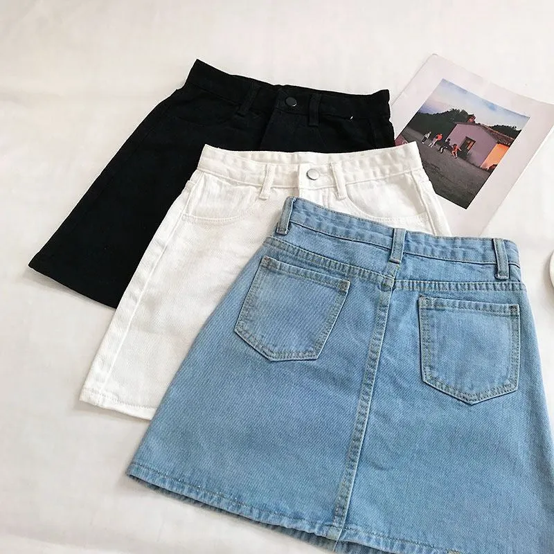 Summer High Waist Denim Short Women Korean All-Matching Minimalist Casual Hip Flattering A-Line Skirt ins Skirt