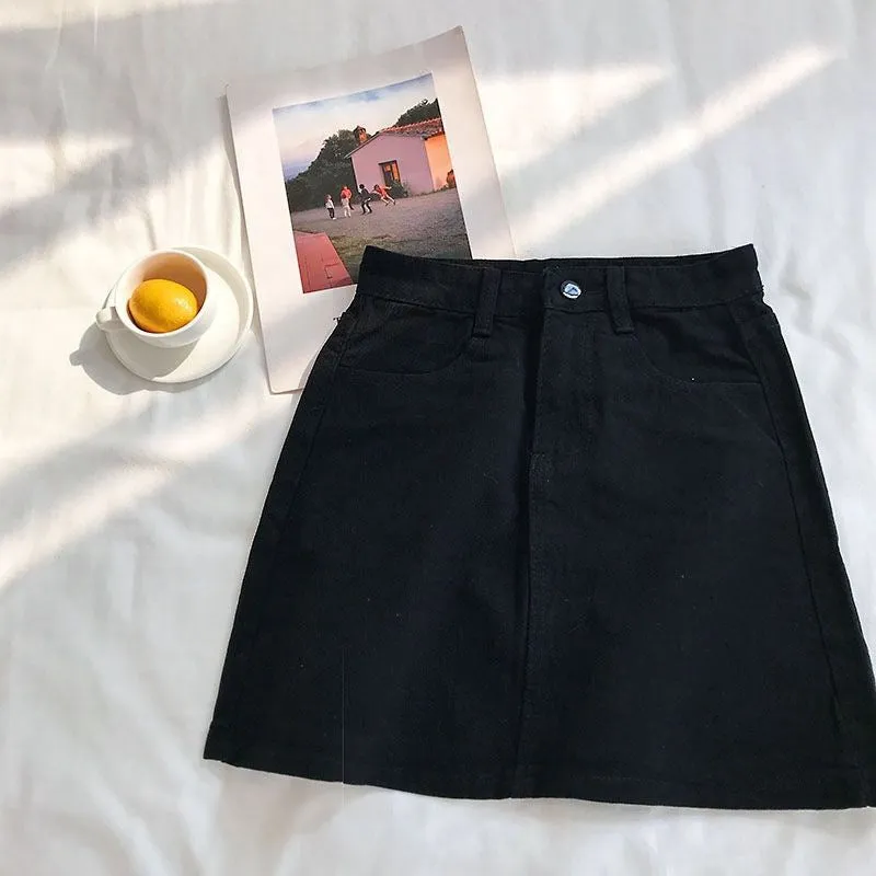 Summer High Waist Denim Short Women Korean All-Matching Minimalist Casual Hip Flattering A-Line Skirt ins Skirt