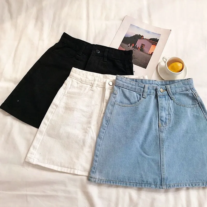 Summer High Waist Denim Short Women Korean All-Matching Minimalist Casual Hip Flattering A-Line Skirt ins Skirt