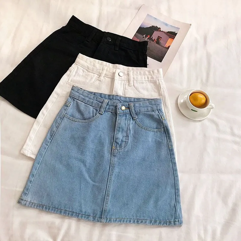 Summer High Waist Denim Short Women Korean All-Matching Minimalist Casual Hip Flattering A-Line Skirt ins Skirt