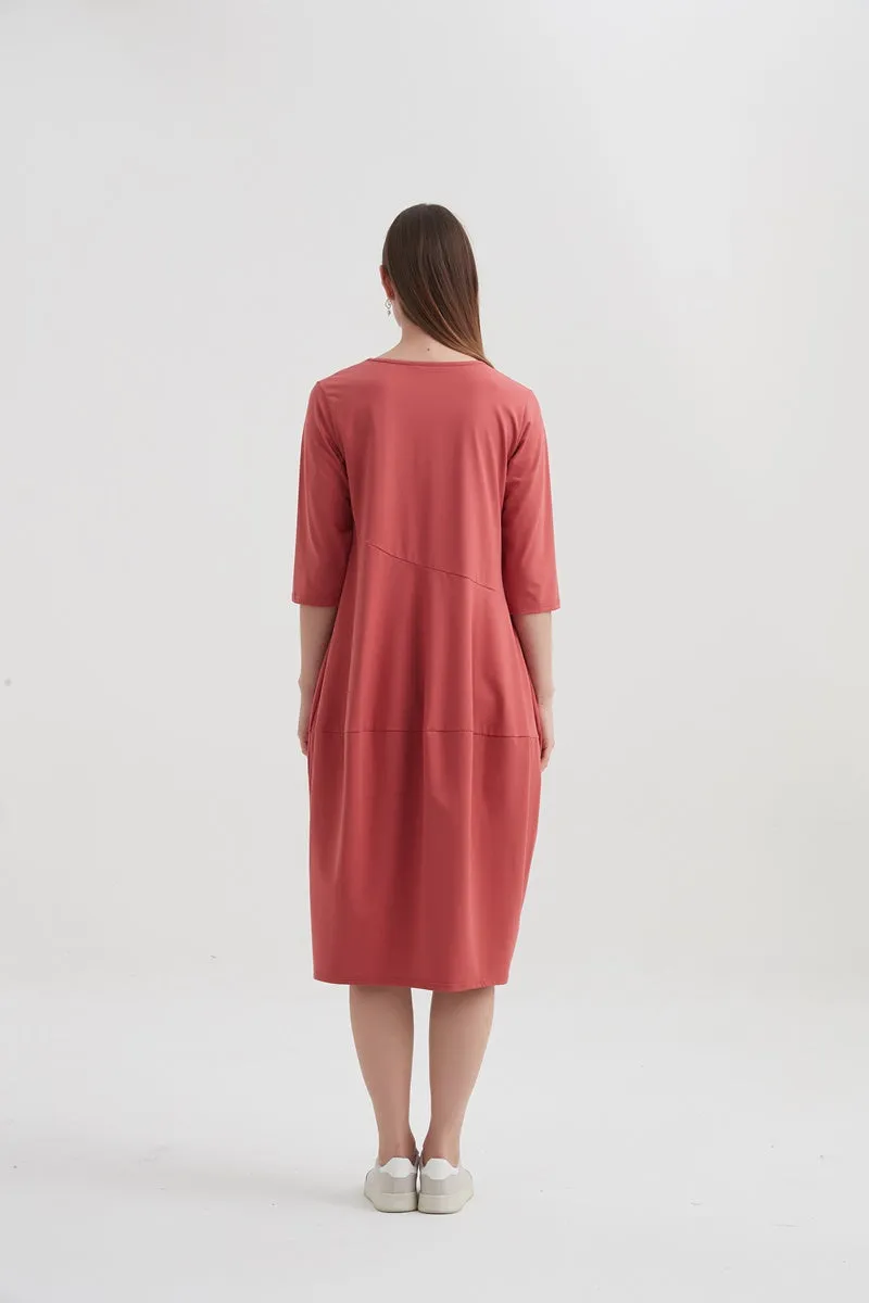 Tirelli - 3/4 Sleeve Diagonal Seam Dress - Warm Blush