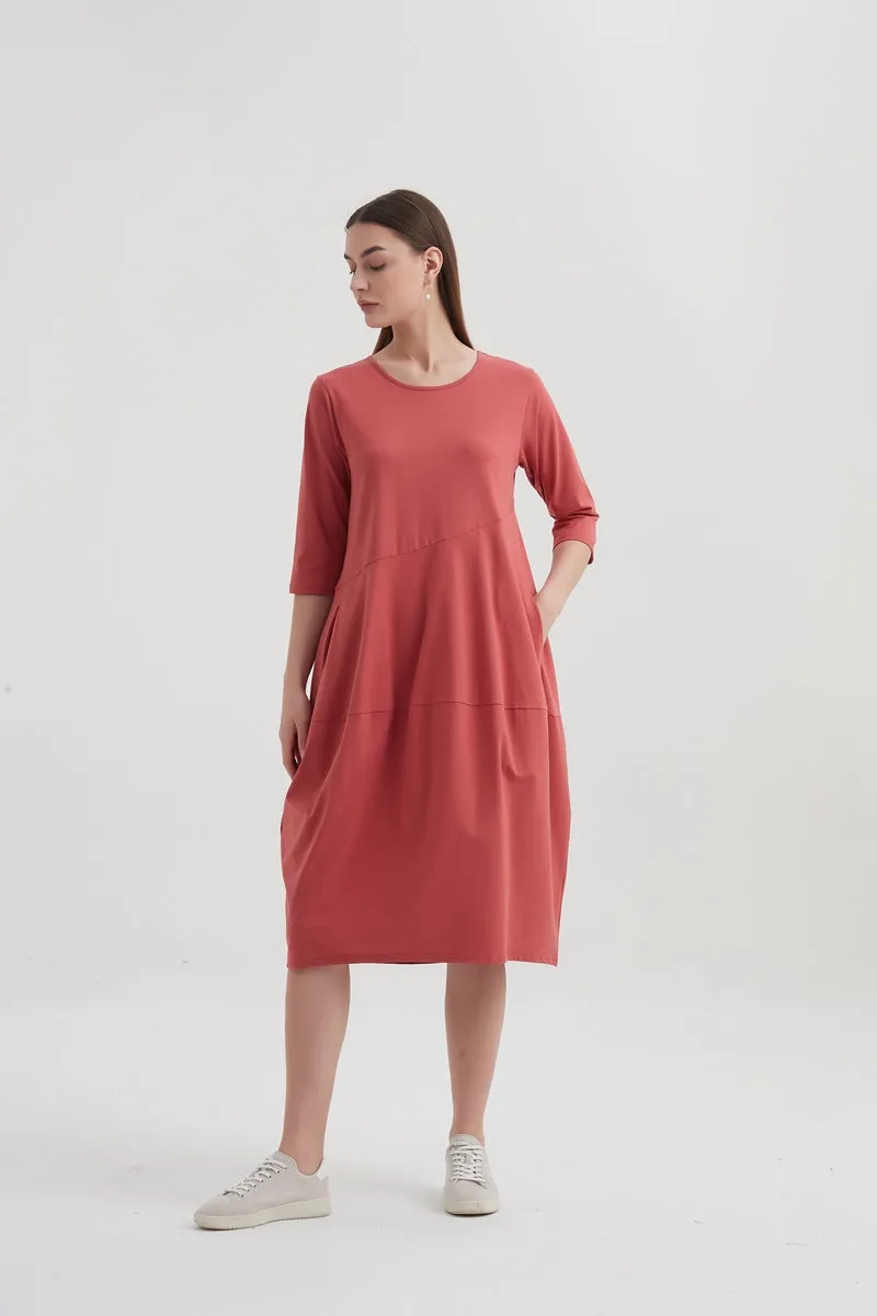 Tirelli - 3/4 Sleeve Diagonal Seam Dress - Warm Blush