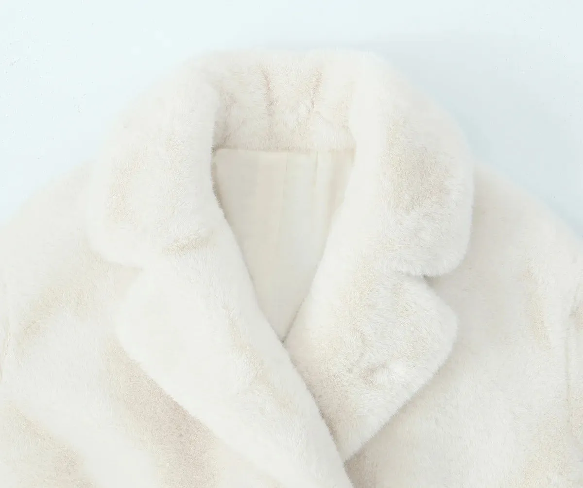 TRAFZA Winter Mode Frauen Warme Mantel Weiß Drehen-unten Kragen Langarm Taschen Gürtel Dekoration Weibliche High Street Lange mäntel