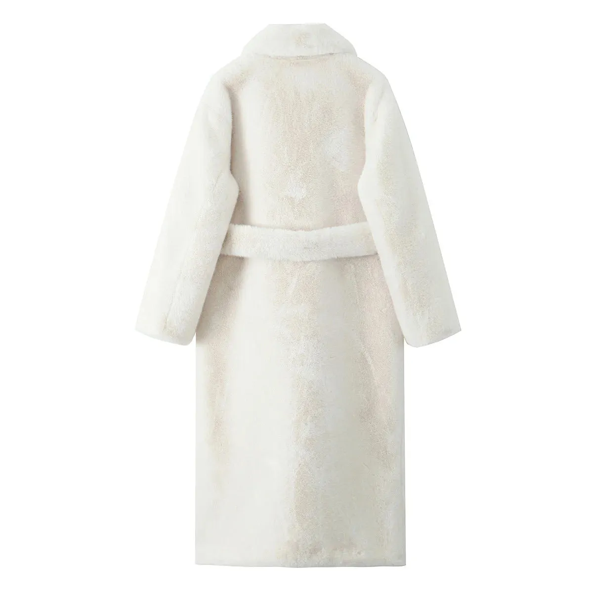 TRAFZA Winter Mode Frauen Warme Mantel Weiß Drehen-unten Kragen Langarm Taschen Gürtel Dekoration Weibliche High Street Lange mäntel