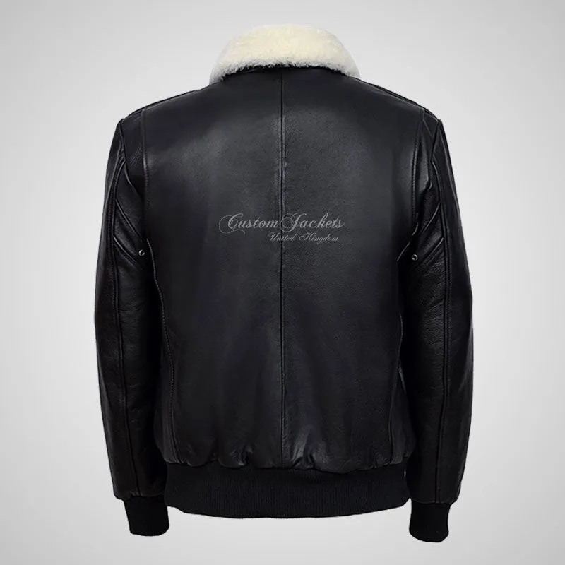 TRAP Leather Bomber Pilot Jacket Aniline Leather Detachable Fur Collar