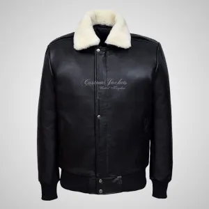 TRAP Leather Bomber Pilot Jacket Aniline Leather Detachable Fur Collar