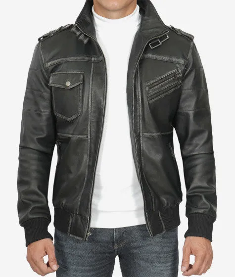 Trending Men's Leather Bomber Jacket With Removable Hood