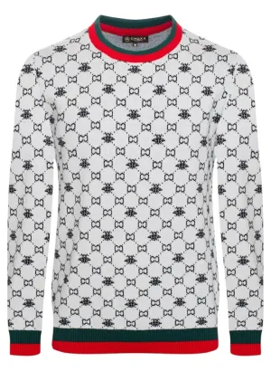 White Italian Luxury Design Sweater Red-Green Stripes Regular-Fit Style No: SW-141