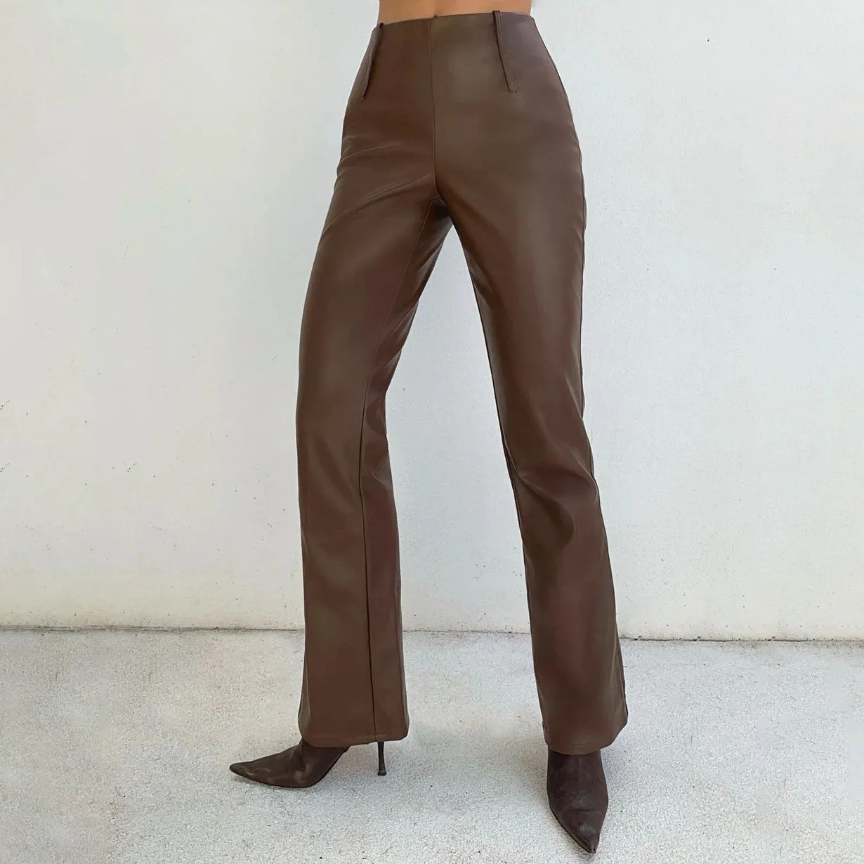Women Auburn Flared Leather Pants