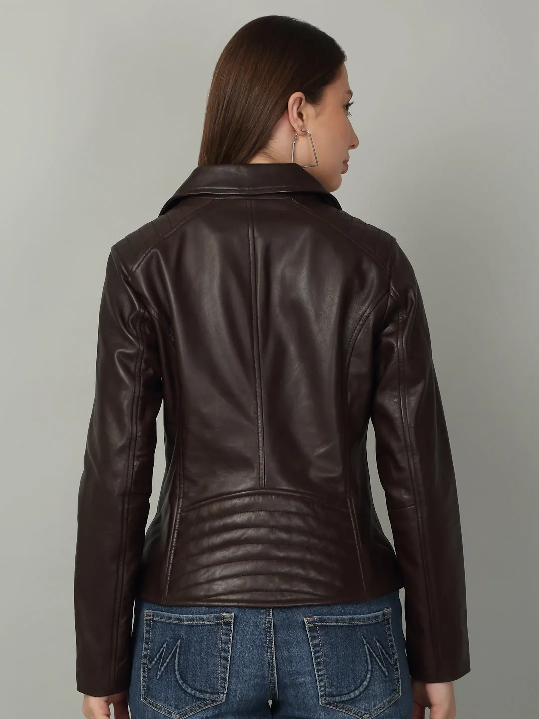 Women Classic Brown Biker Leather Jacket