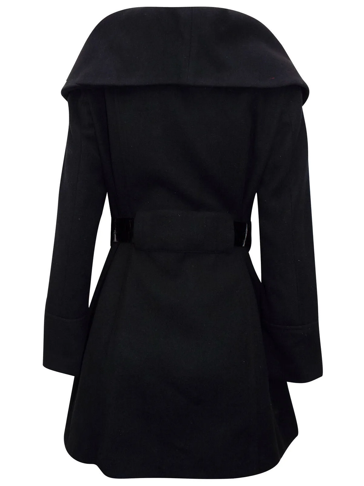 Womens Black Shawl Collar Double Breasted Winter Coat