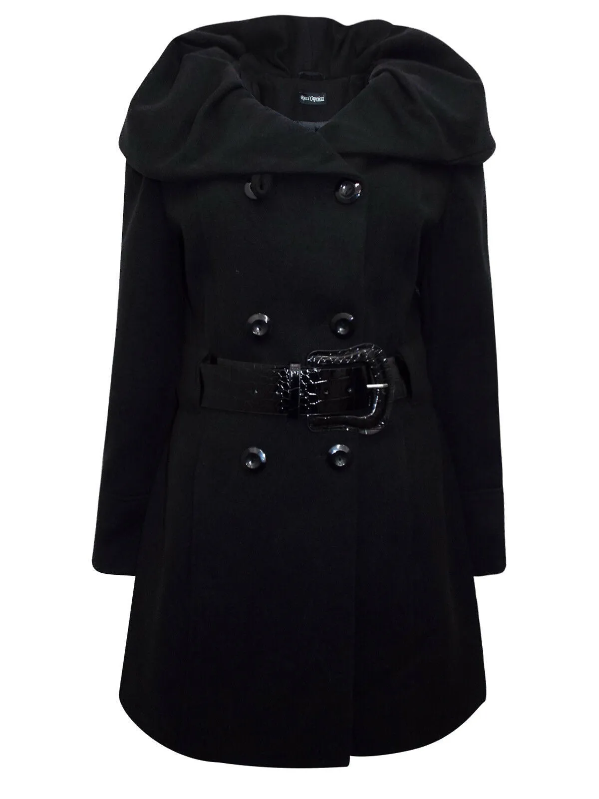 Womens Black Shawl Collar Double Breasted Winter Coat