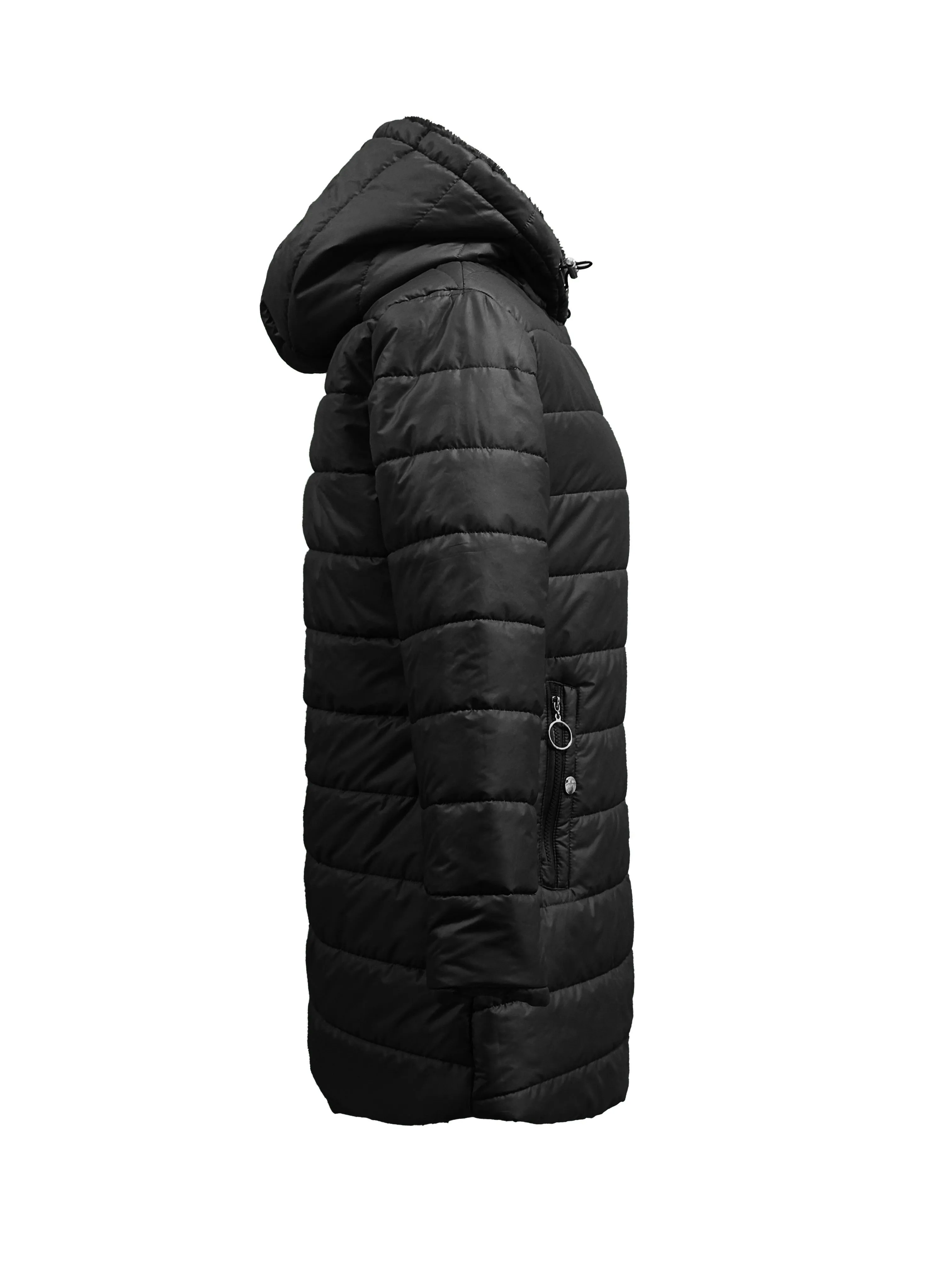 Zip-up Hoodie Puffy Coat, Faux Fur Lined, Casual Winter Coat